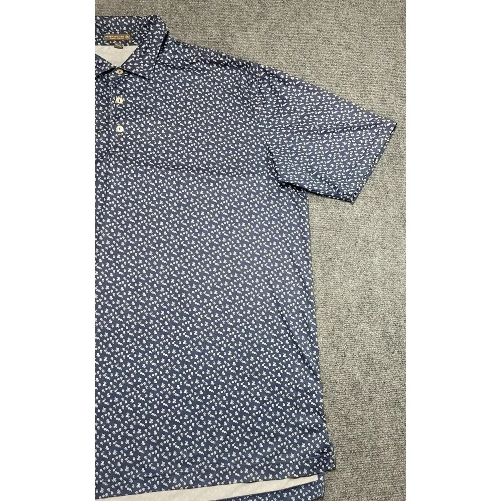 Peter Millar Crown Summer Comfort Blue Floral Performance Jersey Golf Polo Sz XL
